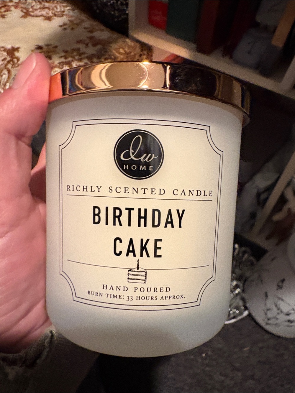 DW Home Birthday Cake Candle - White with Gold Lid